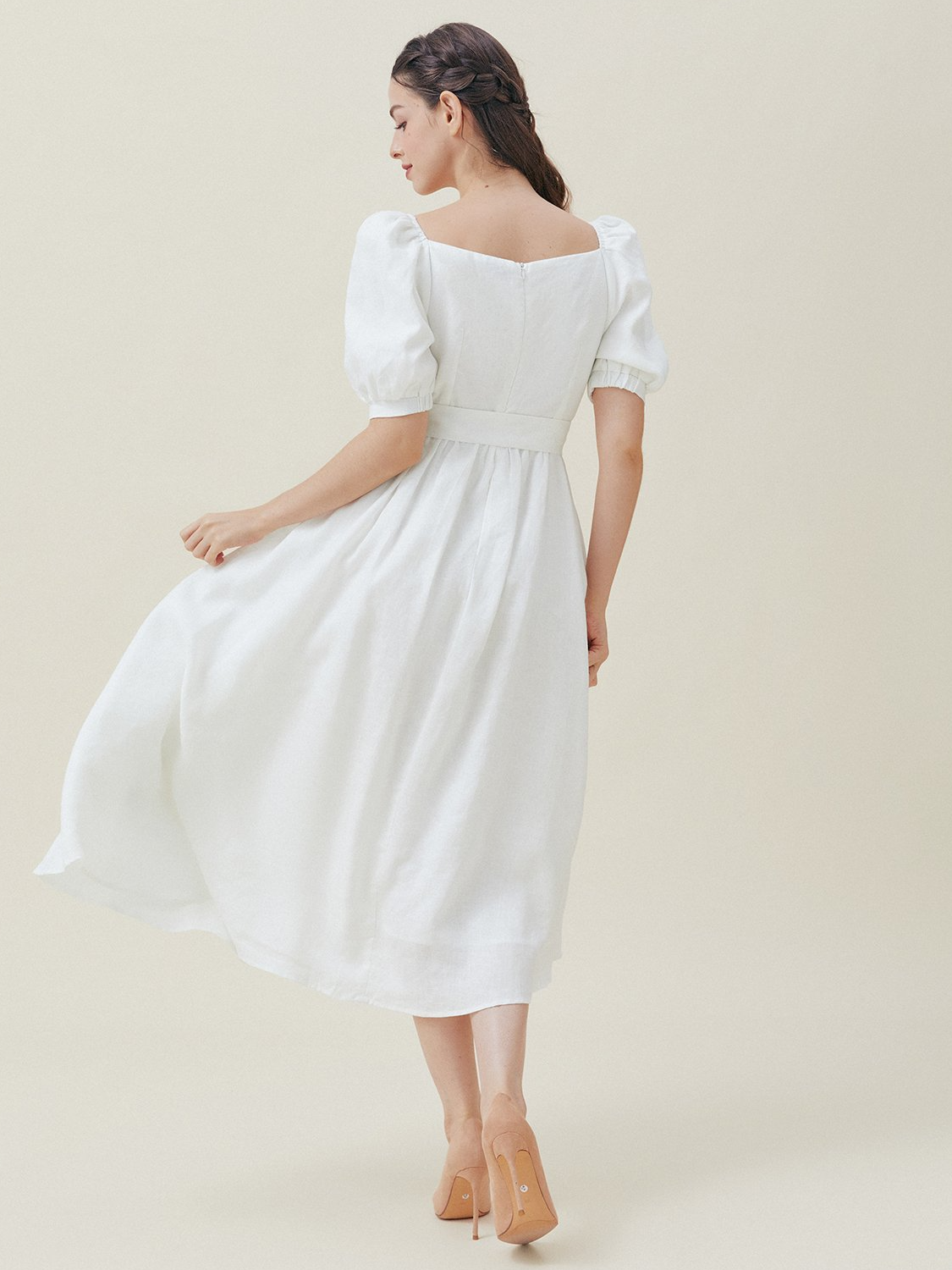 Plain Wedding Square Neck Regular Fit Short Sleeves Dress, White