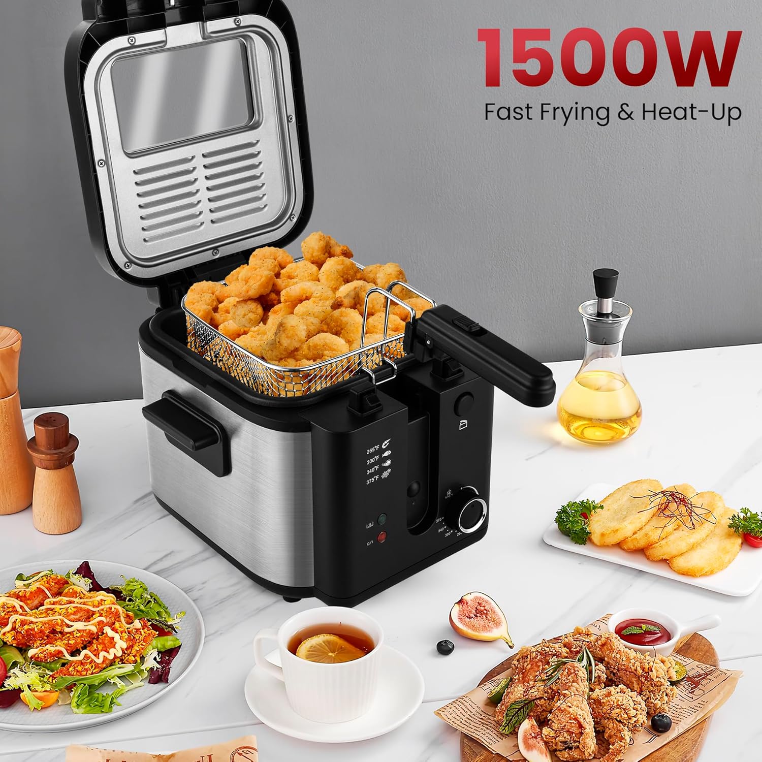 Electric Deep Fryer with Basket,Adjustable Temperature Frying Pot for Home Use,Removable Lid and 2.5L Non-Stick Inner Pot Easy to Clean