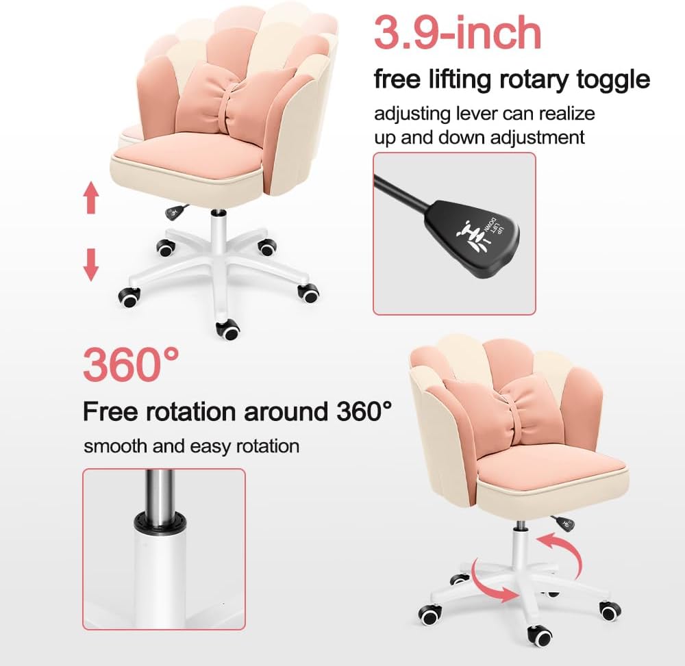 Office Chair Cute Petal Desk Chair, Modern Fabric Home Butterfly Chairs Height Adjustable Chair Makeup Chairs Computer Chairs