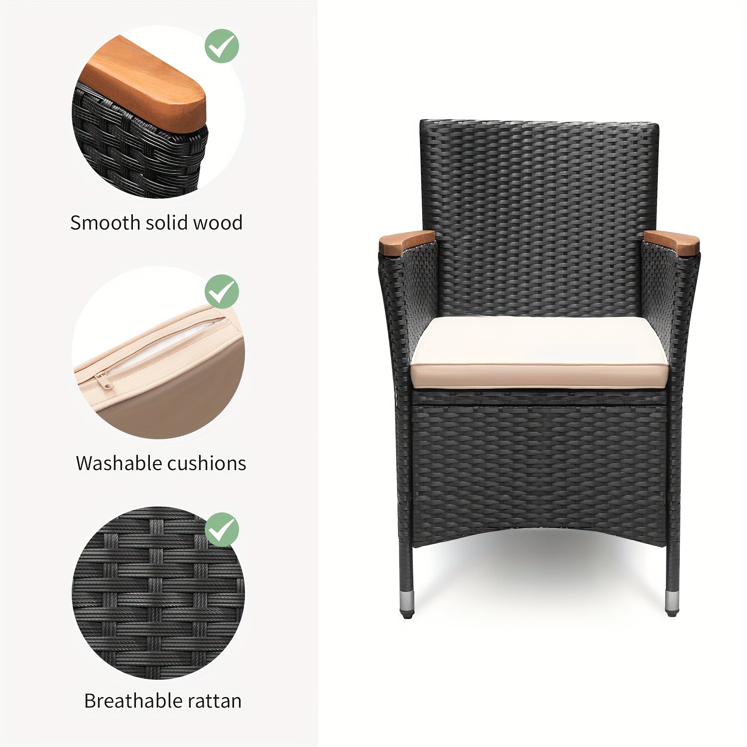 PE rattan + acacia wood table and chair set