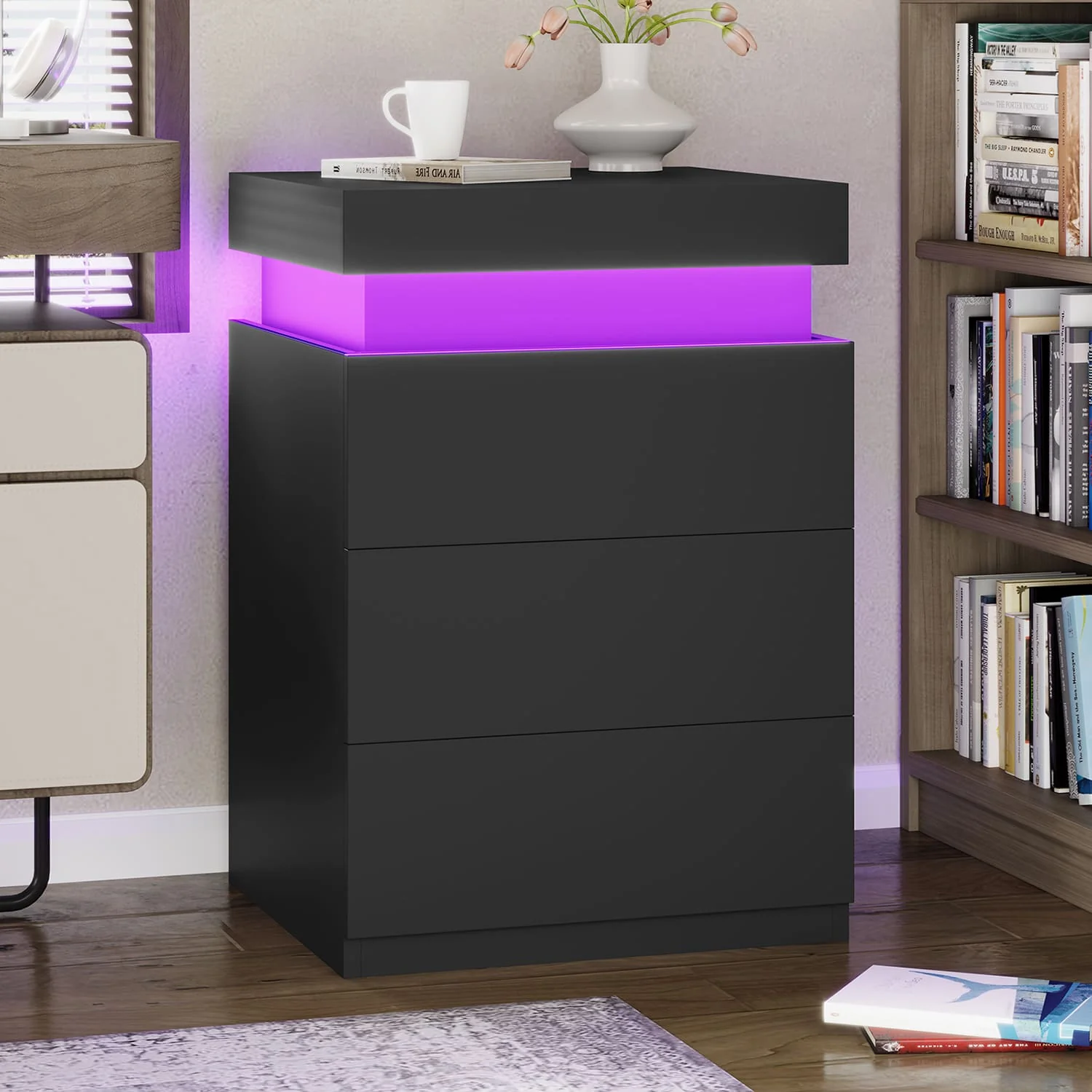 Nightstand with LED Lights Charging Station