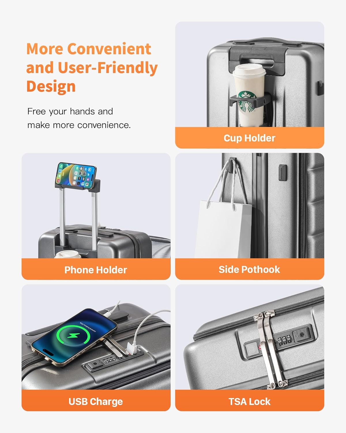 20 IN Carry On Luggage 22x14x9 Airline Approved - Front Pocket Hardside Travel Suitcase Unbreakable