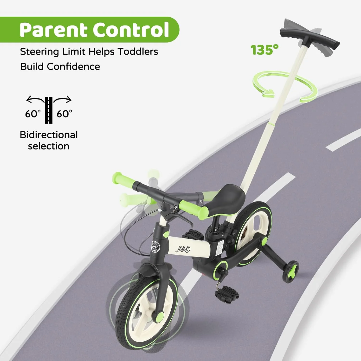 6-in-1 Toddler Bike & Stroller | Foldable Push Bike w/Training Wheels