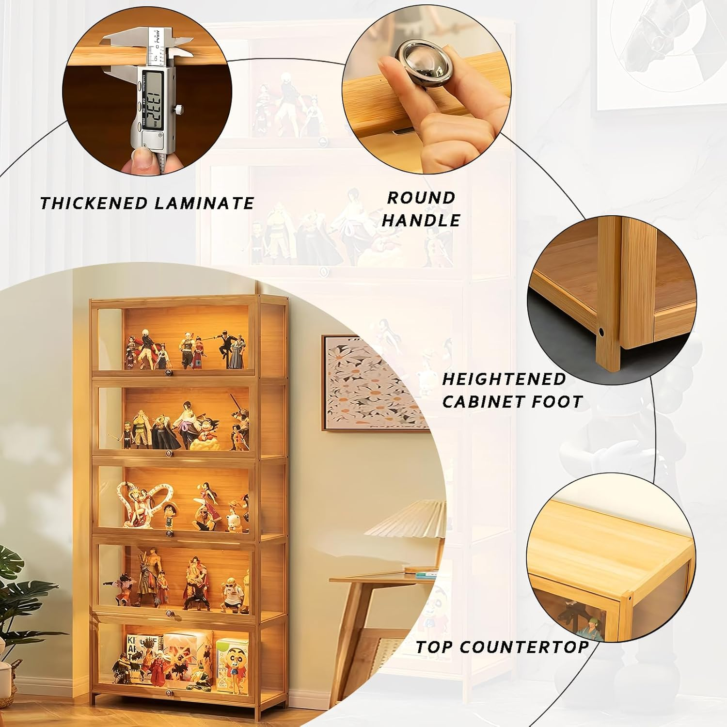 Flip-top display cabinet with lights