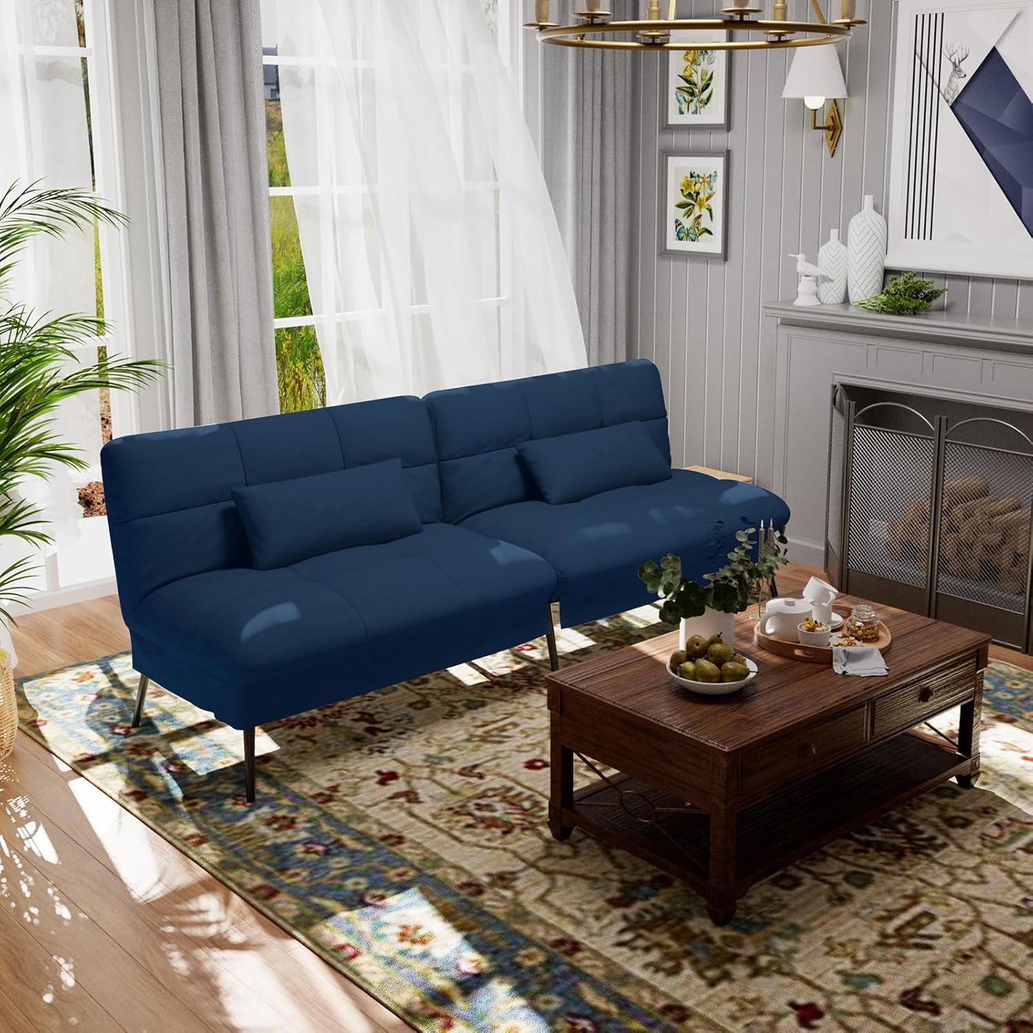 Convertible Sofa Bed,68″Fabric Couch with Adjustable Backrest,Loveseat Recliner Sleeper Living Room Furniture futon Set