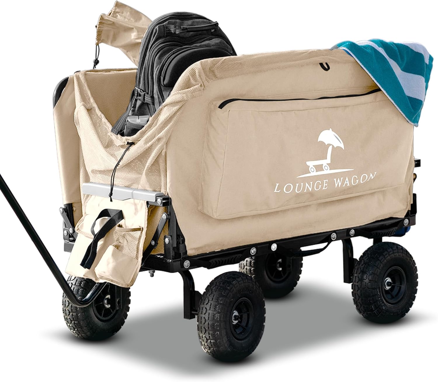 The Lounge Wagon – The Only Wagon That Converts into a 2-Person Chair - 3-in1 cart - Included Cargo net- Ultimate Beach Wagons– Beach Chairs for Adults – Sports Wagon(Umbrella Sold Separately)