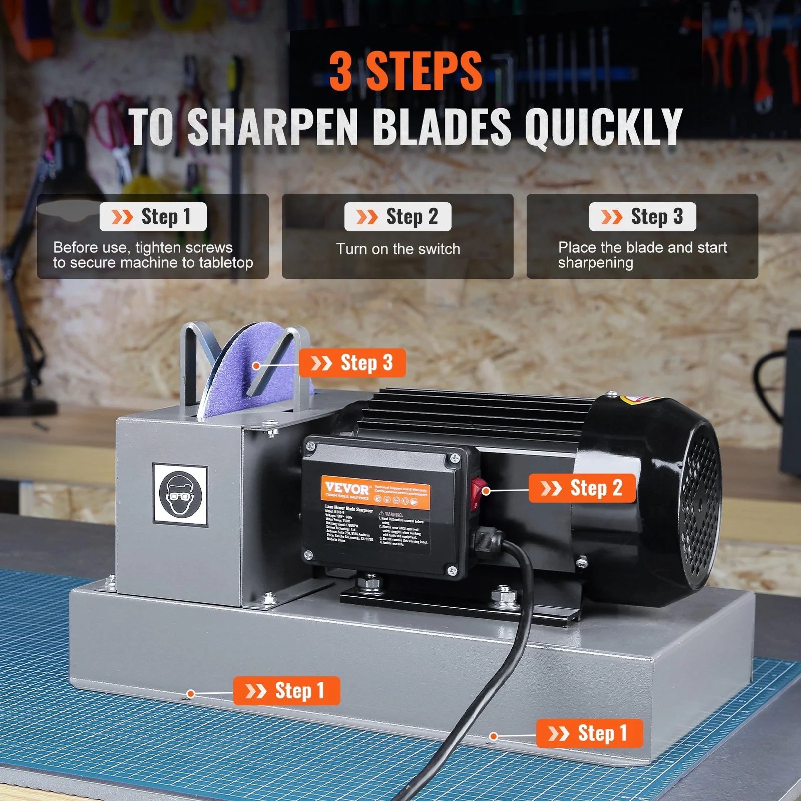 Lawnmower Blade Sharpener 1 HP 750W with 9