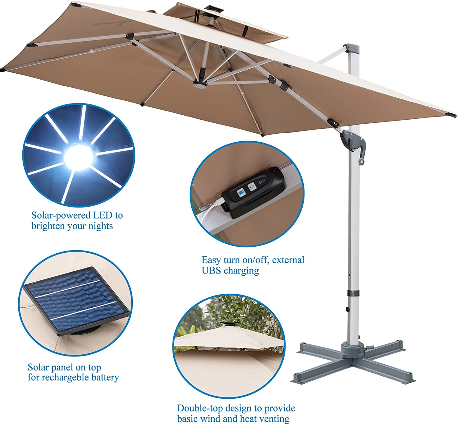 Solar Powered LED Patio Umbrella
