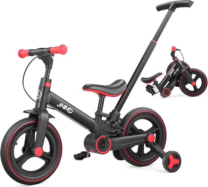 6-in-1 Toddler Bike & Stroller | Foldable Push Bike w/Training Wheels