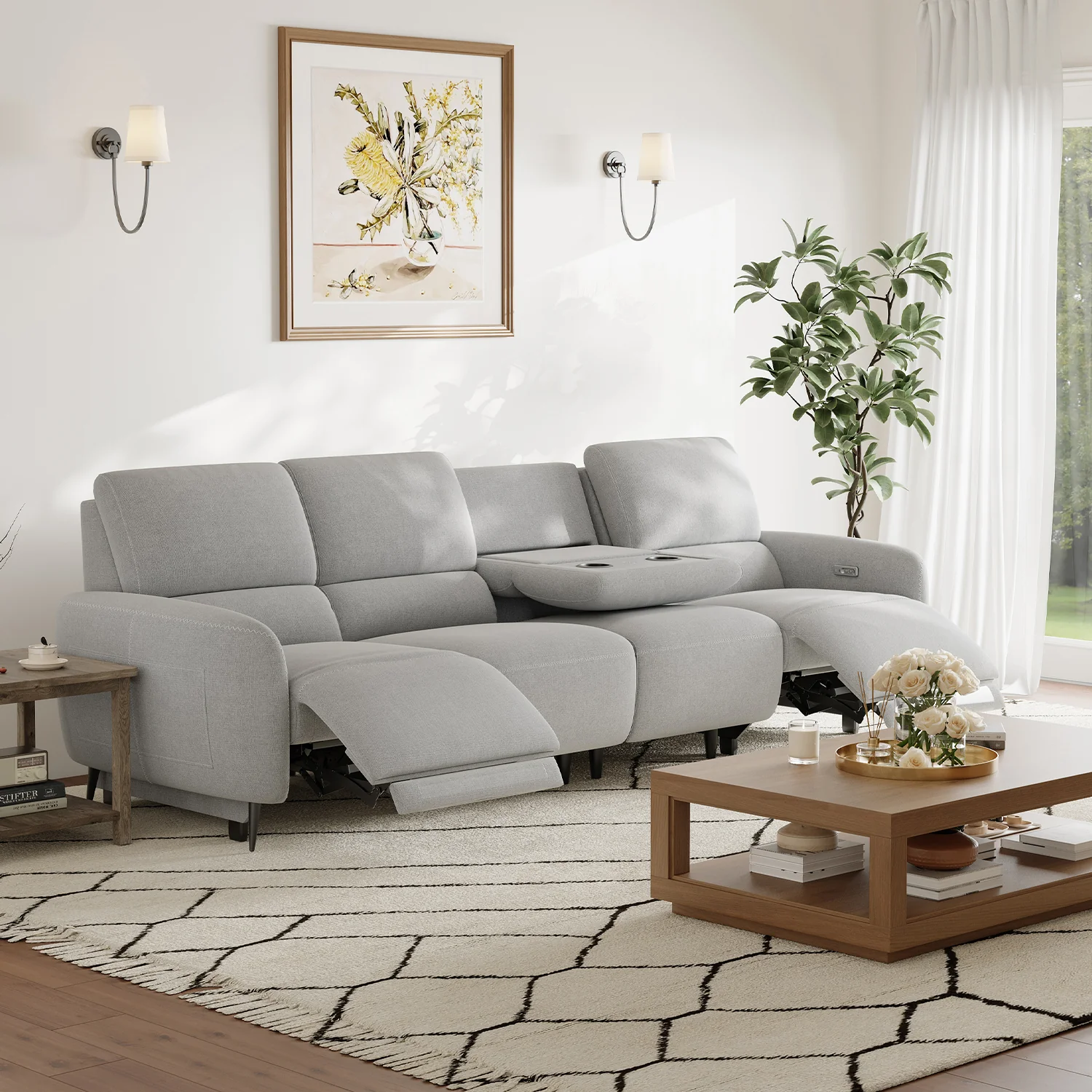 AeroStretch 3 Seater Power Zero Wall Recliner Sofa with Drop Down Table Tray