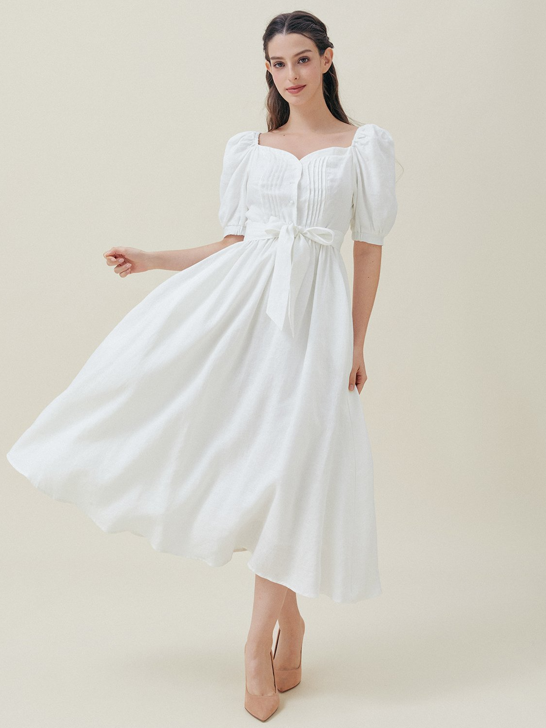 Plain Wedding Square Neck Regular Fit Short Sleeves Dress, White