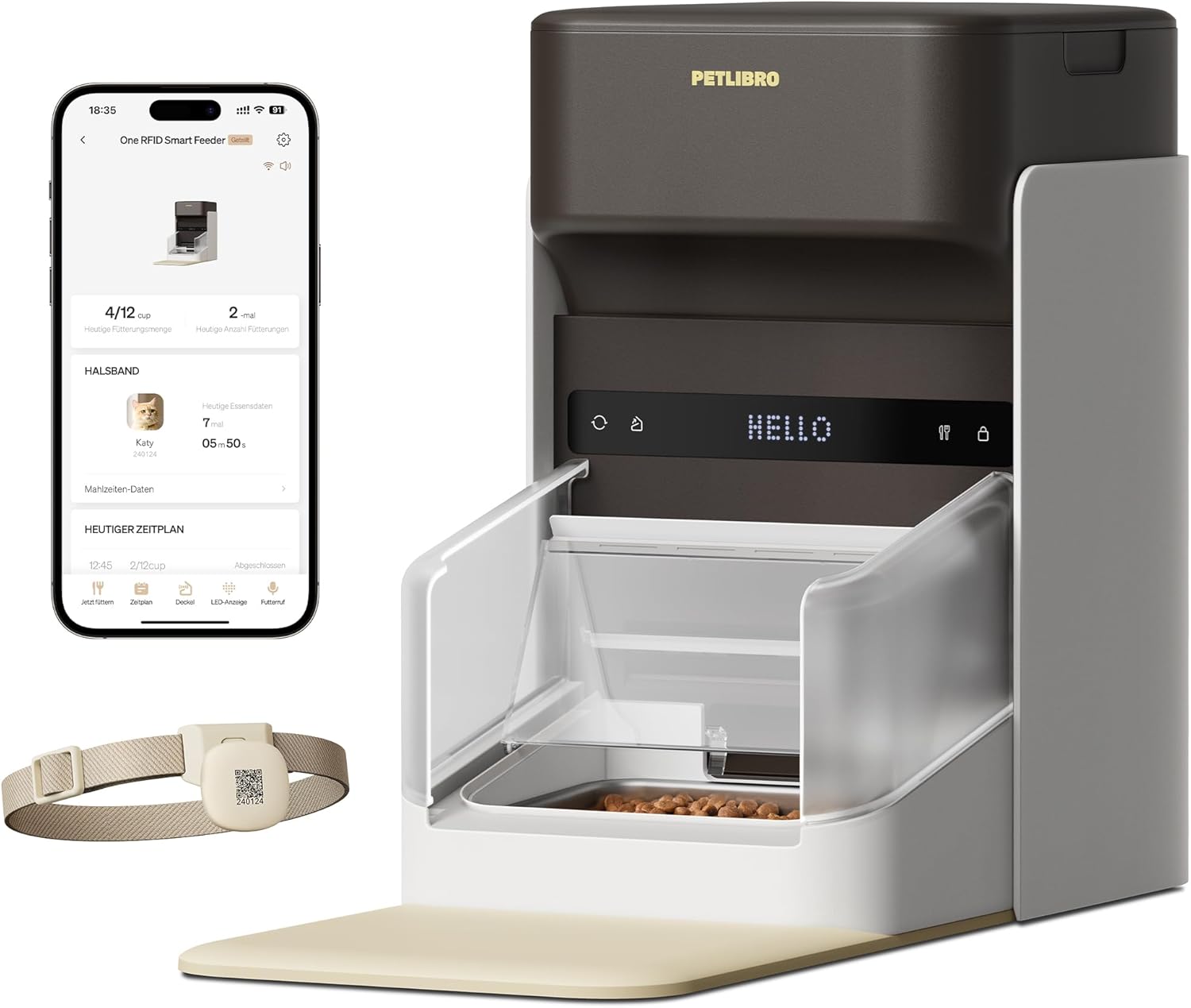 Automatic Cat Feeder, 5G Wi-Fi Automatic Pet Feeder, 3L Auto Cat Feeder App Control with Light Collar Tag, Tag Activated One Automatic Cat Food Dispenser 1-10 Meals Control