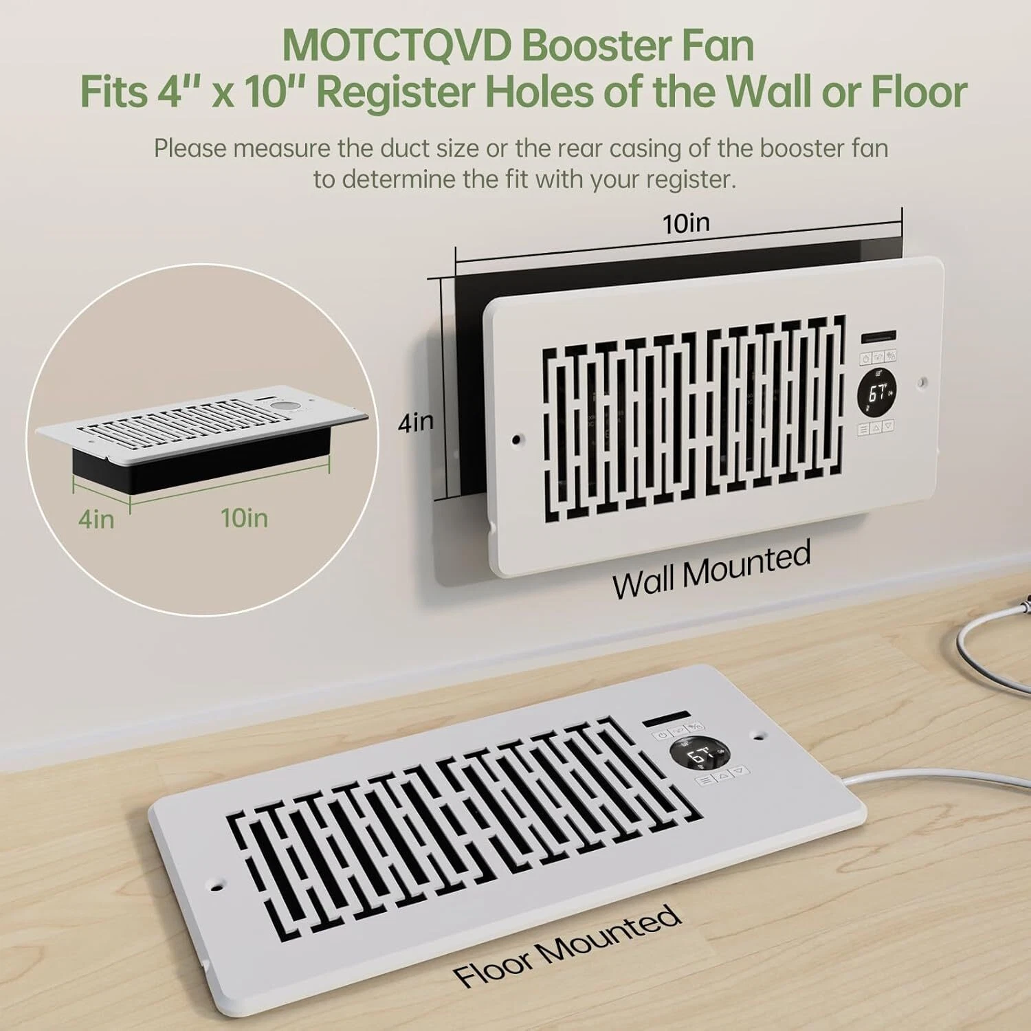 Quiet Register Booster Fan 4 x 10 w/Remote & Thermostat Control - White - NIB