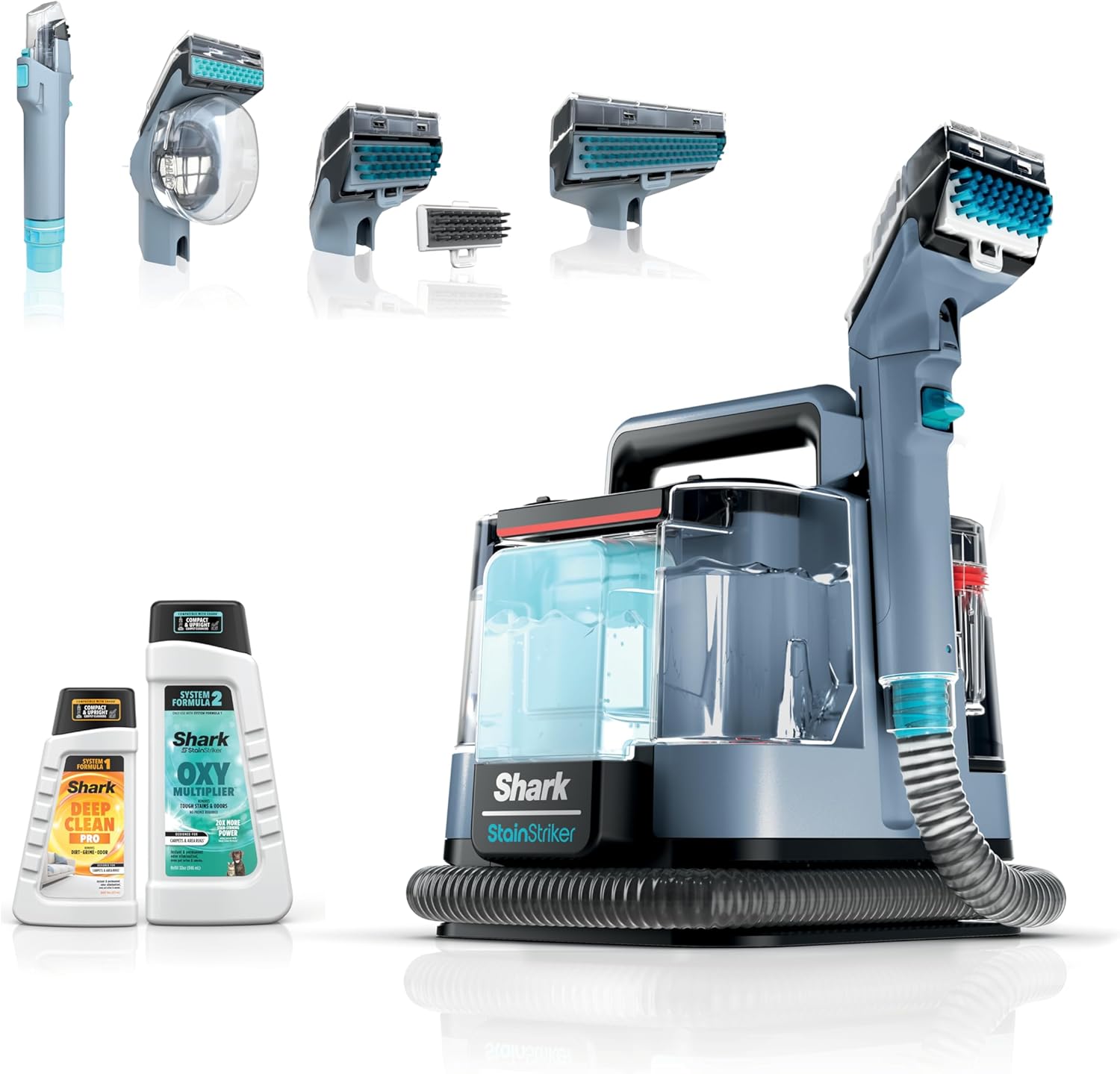 Portable Carpet, Upholstery & Area Rug Cleaner with Pet Mess Tool, Stain & Odor Remover, Perfect for Car Interiors, Includes 3 Cleaning Tools & Cleaning Solution, White