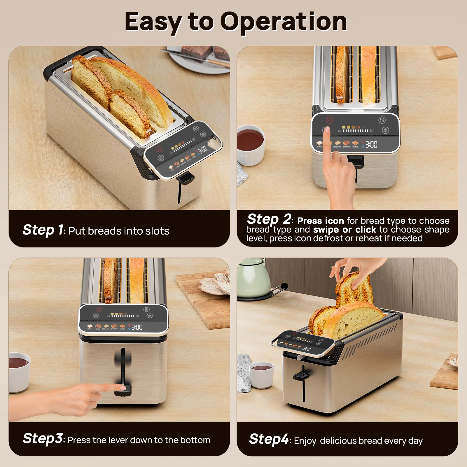 Stainless Steel Smart Toaster, 2 & 4 Slice | Projection Touchscreen, 1.5