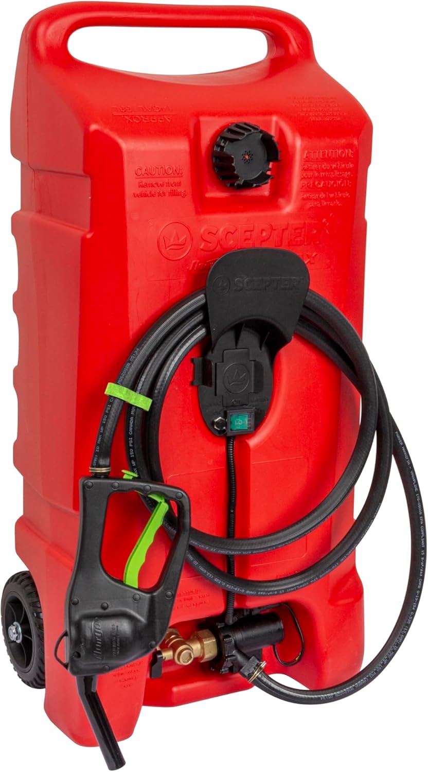 14 Gallon (53 Liter) Fueling Station, Portable Gas Caddy and Fuel Transfer Pump with 10-Foot Hose for Lawn Mower, Farm, Marine, Commercial, and Home Use, Gasoline Only, Red