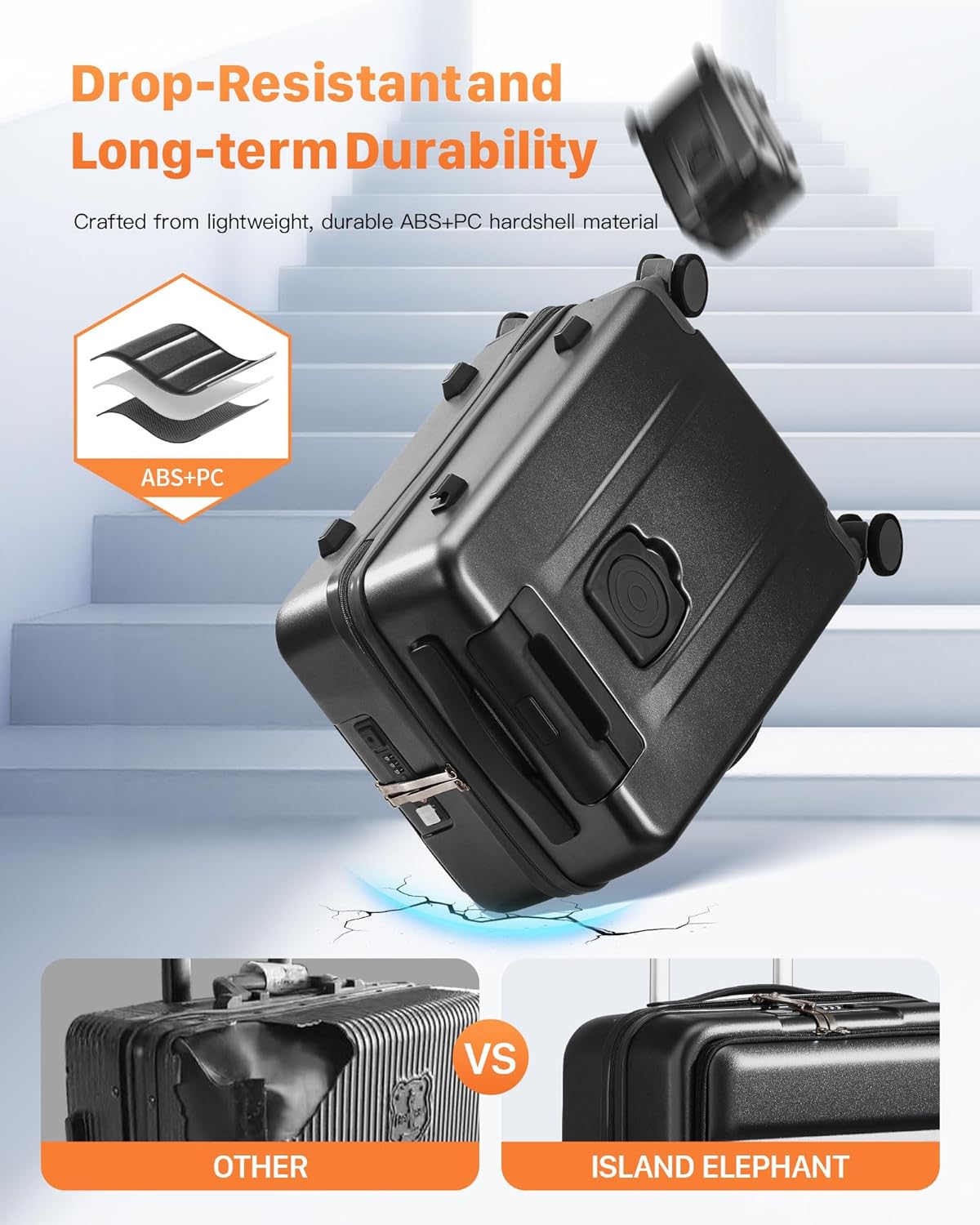 20 IN Carry On Luggage 22x14x9 Airline Approved - Front Pocket Hardside Travel Suitcase Unbreakable