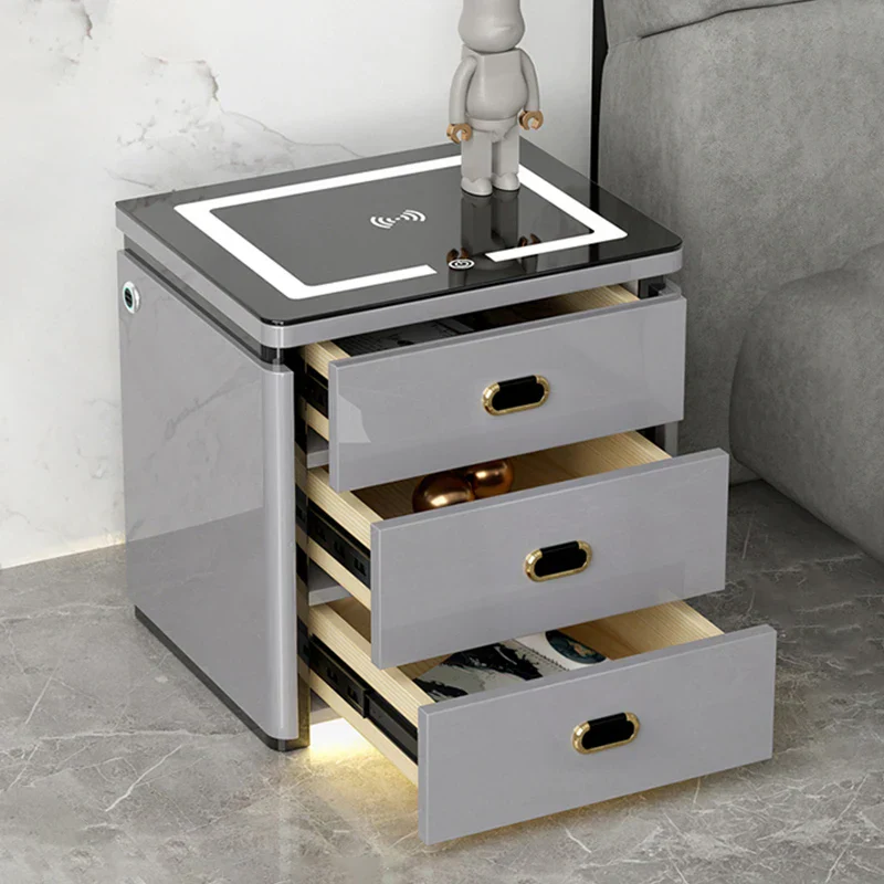 3-Drawer Nightstand with Biometric Safe & LED Lighting