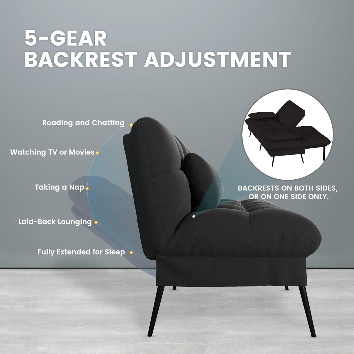 Convertible Sofa Bed,68″Fabric Couch with Adjustable Backrest,Loveseat Recliner Sleeper Living Room Furniture futon Set