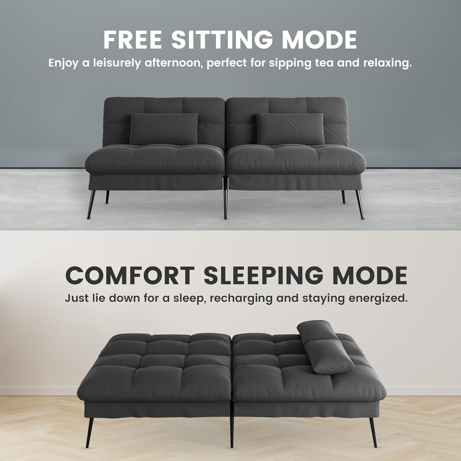 Convertible Sofa Bed,68″Fabric Couch with Adjustable Backrest,Loveseat Recliner Sleeper Living Room Furniture futon Set