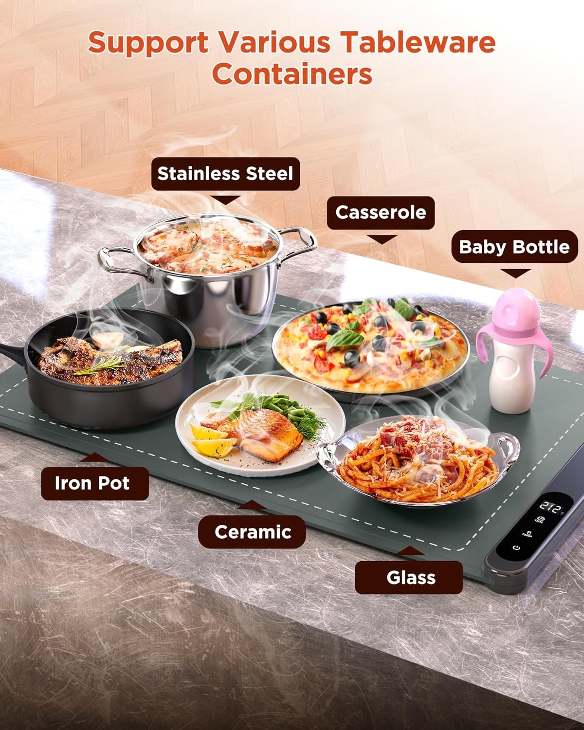 Food Warming Mat, Upgrade High-tech Graphene Heating Film, Fast Full Surface Heating Mat with 6 Level Adjustable Temperature and 6 Hours Timer, Roll Up Food Warmers for Parties Buffet