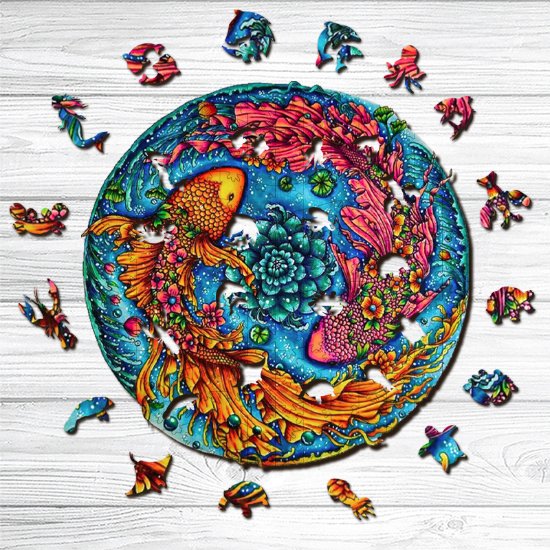 Yin Yang Koi Fish Wooden Jigsaw Puzzle