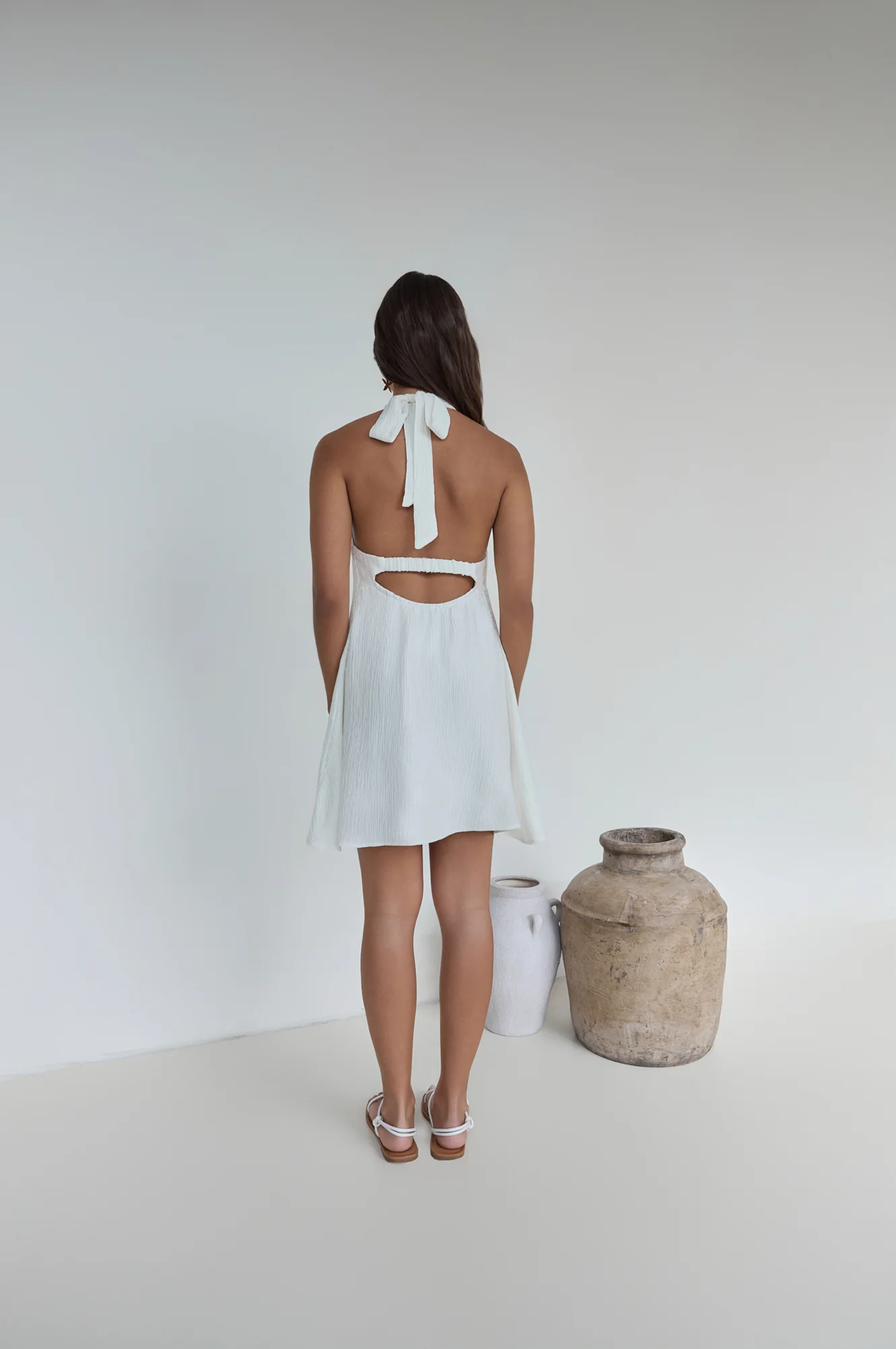 Swaying Shadows Halter Mini Dress White
